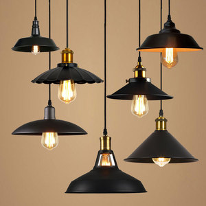 Vente en gros de lustres industriels rétro d'intérieur en fer E27 Base Loft Suspension en métal pour restaurant Noir - Product Image 4