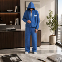 Ensemble jogging en laine mélangée bleue avec logo jacquard sur le devant, personnalisé, streetwear d'hiver pour hommes