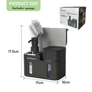 Unité distributeur de savon en plastique personnalisée - Design à double sortie pour plans de travail de cuisine avec porte-épon - Product Image 6