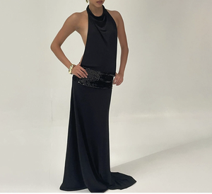 Kadın 2026 yeni bahar moda ünlü stil zarif Halter Backless abiye elbise - Product Image 1