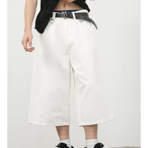 Pantaloncini in denim azzurro personalizzabili, stile vintage, a vita media, lavati, a gamba larga, <span class=keywords><strong>lunghi</strong></span>, per l'estate, casual - Product Image 2