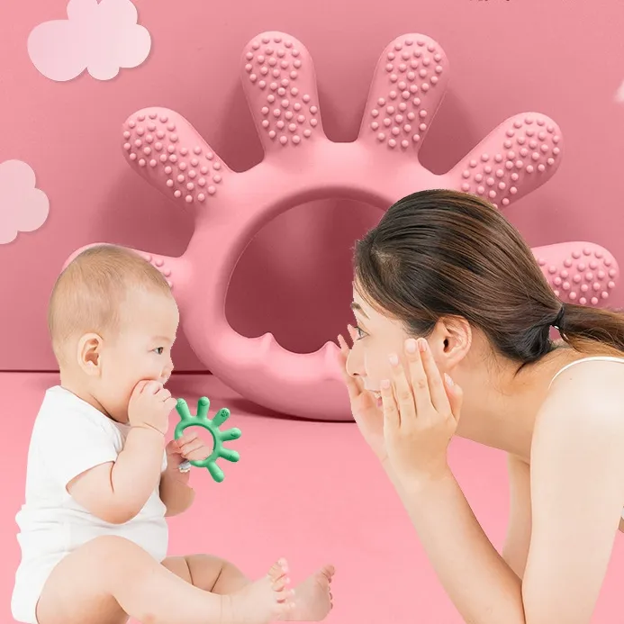 Bpa Free Food Grade Gentle Vibration Teething Toy Soother Easy Grab Funny Silicone Teether