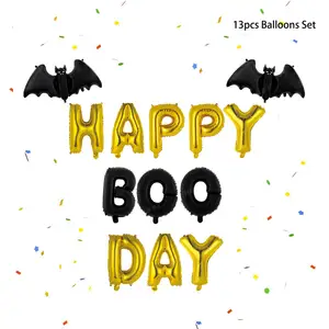 13 Stuks Halloween Feest Decoraties Happy Boo Dag 16Inch Letters Mooie Vleermuis Vorm Aluminiumfolie Mylar Ballon Kit