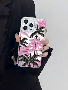 Cover per iPhone 17 16 15 <span class=keywords><strong>Pro</strong></span> Max <span class=keywords><strong>14</strong></span> 13 <span class=keywords><strong>Pro</strong></span> Max con Palma Rosa e Nera, Trasparente Antiurto, Custodia Estiva - Product Image 3