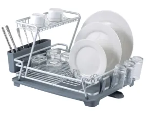 现代防锈铝制台面下水槽碗碟架碗碟晾衣架，用于厨房或餐厅碗碟储存
