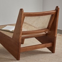 Chaise longue en rotin véritable français avec coussin-Style côtier pour balcon et villa