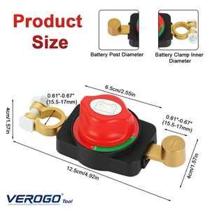 Interruttore Staccabatteria VEROGO con Morsetto Terminale in Ottone e Manopola Rotante Rossa, Strumento di Spegnimento Alimentazione Auto - Product Image 2