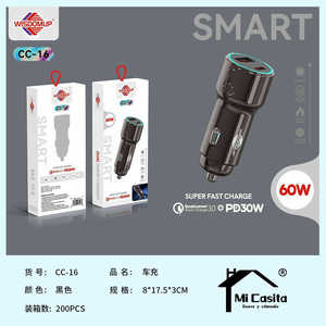 Caricabatterie per auto Wisdomup CC-16 60W a doppia porta USB Type C PD30W con ricarica rapida per uso veicolare - Product Image 3