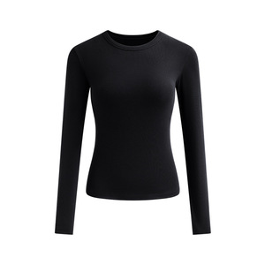 Camiseta de Manga Larga Ajustada para Mujer, 91.5% Algodón, 8.5% Elastano, Cuello Redondo, Logotipo Personalizado, Camisetas Básicas, Tops de Manga Larga - Product Image 2