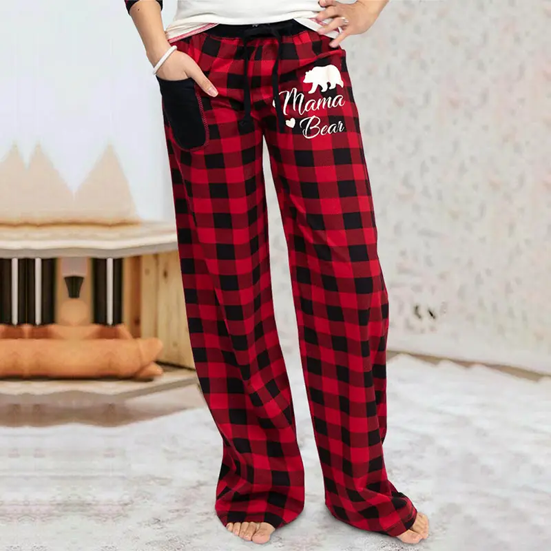 SIORO Pantalones de Pijama de Franela de algodón a Cuadros para Mujer con Bolsillos