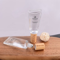 Flacon roll-on en verre épais de 10 ml, avec bouchon en bambou, rechargeable, surface transparente, luxe, pour huiles essentielles et parfums.