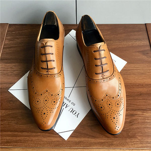 Nouvelles chaussures en cuir formelles pour hommes, modèle Brookes, gravées, style anglais, bout pointu, en cuir véritable. - Product Image 1