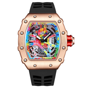 Pour la <span class=keywords><strong>marque</strong></span> <span class=keywords><strong>suisse</strong></span> <span class=keywords><strong>montre</strong></span> de sport mécanique pour hommes boîtier en alliage étanche cadran en verre fenêtre 20mm bande de Silicone créneau de baril de vin - Product Image 4