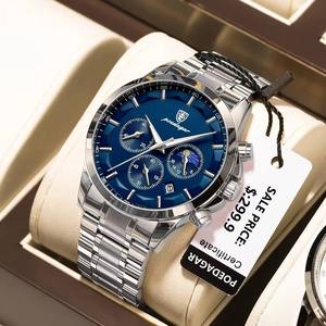 POEDAGAR 928 P928 Luxury Wristwatch Reloj Waterproof Luminous Chronograph Leather Stainless Steel Men's Quartz Watches for Mens - Product Image 1
