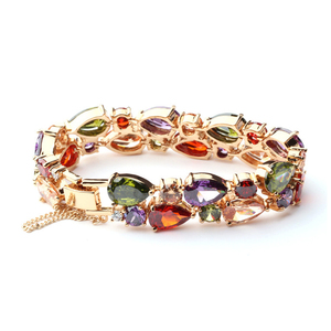 Braccialetti con Catena in <span class=keywords><strong>Ametista</strong></span> Placcati <span class=keywords><strong>Oro</strong></span> Stile Bohémien con Zirconi Multicolore <span class=keywords><strong>e</strong></span> Pietra Portafortuna - Product Image 1