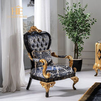 Fauteuils de salon de style royal européen, fauteuils d'appoint de luxe en bois sculpté à la main, lot de 2 pour usage hôtelier