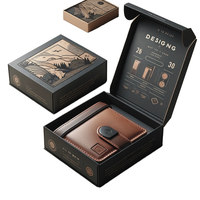 Boîtes rigides carrées personnalisées avec impression, écologiques, biodégradables, pelliculage brillant, ensembles de portefeuilles de luxe pour hommes, cadeau offert