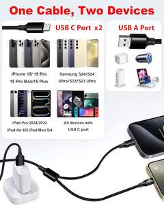 Cable de Carga Dual USB-C de Nueva Llegada 2026, 3FT 6FT 10FT, 2 Dispositivos USB C al Mismo Tiempo, Multi USB Tipo C para <span class=keywords><strong>iPhone</strong></span> 17 para Samsung - Product Image 5