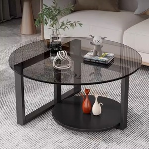 Mesa de centro de vidrio templado de estilo internacional, mesa auxiliar moderna para sofá de sala de estar, mesa redonda creativa de lujo ligero, informal y - Product Image 1