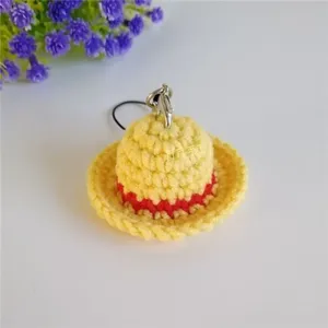 Chapeau de paille en laine crocheté à la main, thème pirates Luffy, Ace, Sabo, les trois frères, Chopper, avec pendentif créatif, bijou fantaisie - Product Image 2