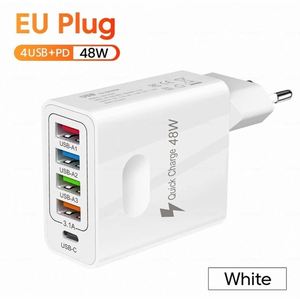 อะแดปเตอร์ชาร์จโทรศัพท์ 48W พร้อมพอร์ต USB 4 ช่อง + ช่อง PD 1 ช่อง วัสดุ ABS สำหรับชาร์จโทรศัพท์ iPhone และ Samsung - Product Image 6