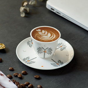 Juego de Tazas y Platos de Cerámica para Café <span class=keywords><strong>Kawa</strong></span>, Estilo Árabe Moderno de Oriente Medio, con Diseño de Palmera, en Gris/Verde, 6 Tazas y 6 Platos, Aptos para Lavavajillas - Product Image 4