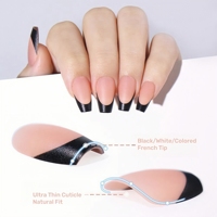 MyBeautyNails - Uñas postizas de gel de cobertura completa con puntas francesas, 9 colores, forma ataúd/almendra, de gel suave, a presión