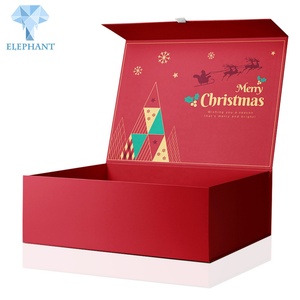 Caja de Regalo de Papel Rígido con Forma de Libro Navideño Rojo de Lujo, Caja de Regalo Magnética Plegable Personalizada - Product Image 1