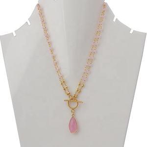 Collier classique en calcédoine dorée avec chaîne à maillons et pendentif rond pour les cadeaux de mariage, d'anniversaire ou de la Saint-Valentin - Product Image 6