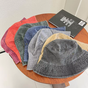 <span class=keywords><strong>Cappello</strong></span> a secchiello in Denim di <span class=keywords><strong>cotone</strong></span> lavato Vintage di alta qualità Plain Blank per il Logo personalizzato da donna per la pesca Casual - Product Image 1
