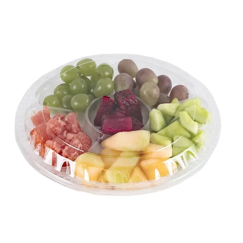 Récipient de stockage de fruits frais, plateau alimentaire en plastique à 6 compartiments avec couvercle