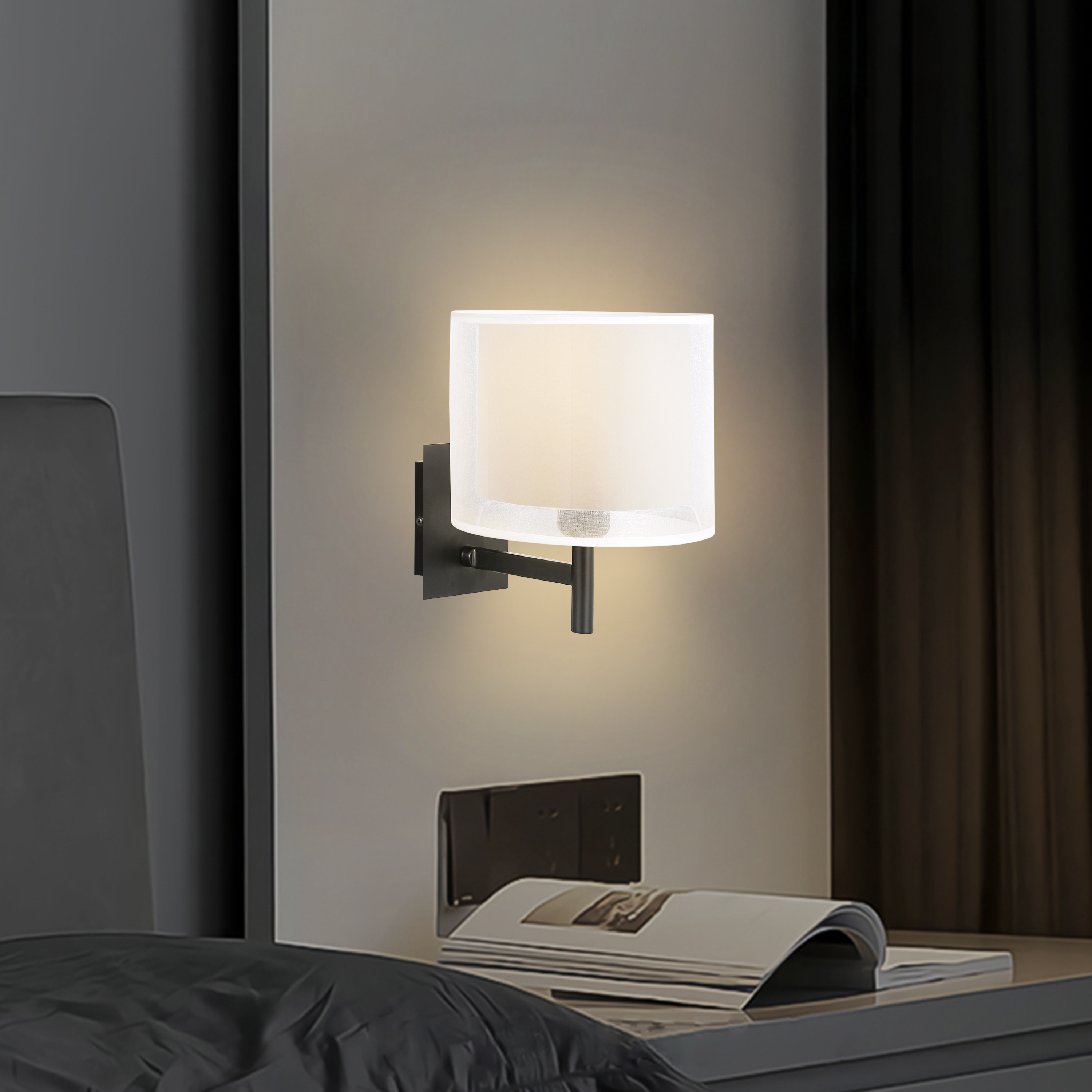 Creative Simple Wall Light E27 Black Iron Bracket Livingroom Bedroom Home Lighting Wall Lamp · image 2