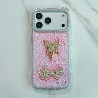 Étui de luxe en époxy avec design papillon 3D et perles, cadre ondulé, diamants, pour filles, pour Tecno Spark 40, paillettes
