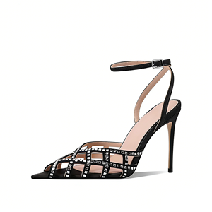 Zapatos de Mujer, Nuevas <span class=keywords><strong>Sandalias</strong></span> con Pedrería, Punta Abierta, Tacón de Aguja Sexy con Correa en el Tobillo para Fiestas y Eventos Nocturnos - Product Image 1