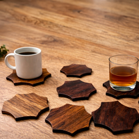 Sous-verres géométriques en bois de teck et bois de rose, lot de 6, faits à la main, sous-verres en bois modernes pour décorer la table, pour tasses à café, mugs, verres