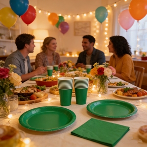 ชุดอุปกรณ์ตกแต่งงานเลี้ยงสีเขียวล้วน DAMAI ชุดจานกระดาษสำหรับงานเลี้ยงแบบใช้แล้วทิ้ง ขนาด 7 นิ้ว 9 นิ้ว จานกระดาษ แก้ว กระดาษเช็ดปาก - Product Image 1