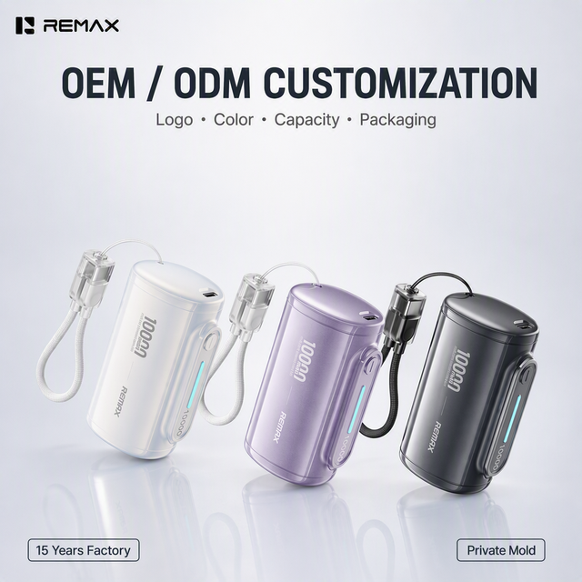REMAX 10000mAh Mini Power Bank 22.5W Fast Charging Built-in Type-C Cable Lanyard 2-in-1 Capsule Compact LED Display PD20W Travel