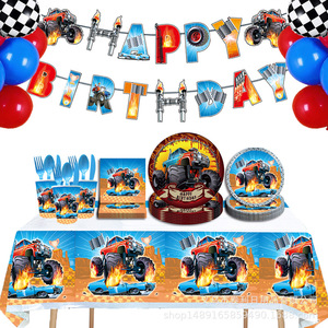 Monster Truck Party Decorations Banners <b>Tablecloths</b> Paper Plates Hanging Decor Children Birthday Supplies Indoor Disposable - Product Image 4