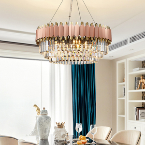 Lampadario Moderno 2022 in Ferro Oro Rosa con Cristalli Rosa, Lampade Decorative per Soggiorno, Illuminazione LED, Lampadario in Cristallo - Product Image 3