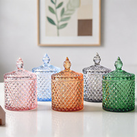 Bocaux en verre en gros pour usine, bocaux en verre coloré, bocaux en verre à découpe géométrique, bocaux à bonbons en verre avec couvercles, bocaux de rangement en verre pour cosmétiques, décoration de table de mariage