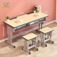 Ensemble de bureau double ergonomique rose pour étudiants, avec tabouret métallique réglable en hauteur, mobilier de classe pour l'éducation primaire et l'étude – Produit phare du secteur