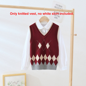 Gilet <span class=keywords><strong>sans</strong></span> manches pour enfants, uniforme scolaire, style preppy vintage, col en V, gilet en tricot pour adolescentes, vêtements d'extérieur - Product Image 4