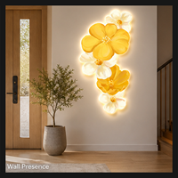 Décoration murale LED Fleur d'orchidée jaune, Art lumineux botanique vertical pour Chambres, Suites d'hôtel, Salons, Réceptions et Espaces contemporains
