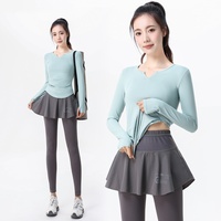 Setelan Olahraga Bulu Tangkis Wanita Bermotif Musim Panas Gugur Dingin Baru Lengan Panjang Ramping Stylish Rok Tenis Cepat Kering Bernapas