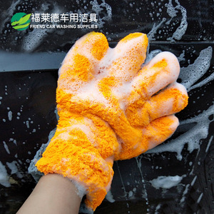 Guantes de microfibra Coral Fleece de 5 dedos de 12x30cm para limpieza y detallado de coches - Product Image 1