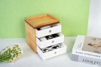 Organisateur de bureau en bambou naturel, armoire de rangement multi-niveaux pour fournitures de bureau, cosmétiques et petits accessoires de bureau