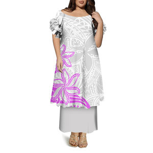 热卖波利尼西亚Puletasi连衣裙衬托肩双褶裙长袖上衣和裙子2件套加大码女士派对连衣裙 - Product Image 3