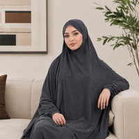 Ensemble de tenue islamique gris foncé pour femmes musulmanes, tenue complète en soie raffinée, tenue de mosquée, style modeste