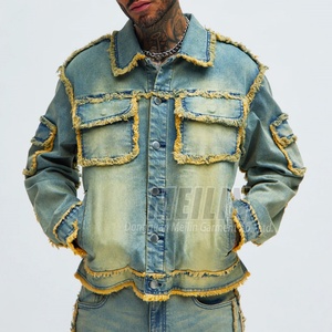 Veste en jean vintage délavée avec boutons, style mode, haute qualité, effet soleil, coupe oversize, en denim épais - Product Image 1