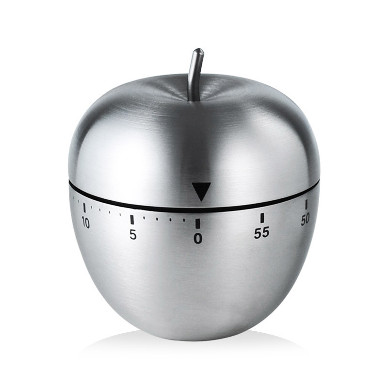 Temporizador mecánico plateado en forma de manzana